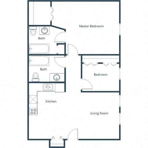 Floor plan for 2 beds, 2 baths, 900 sqft