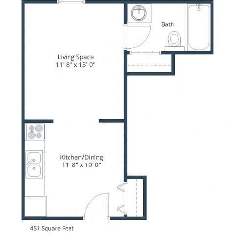 Floor plan for studio, 1 bath, 451 sqft