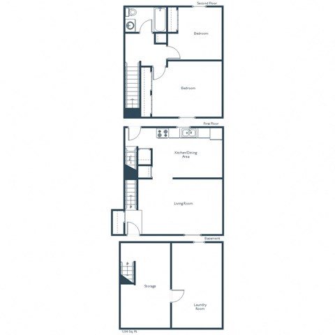 Floor plan for 2 beds, 1 bath, 1200 sqft