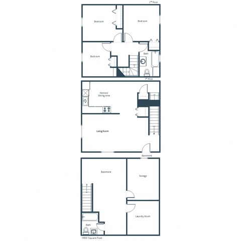 Floor plan for 3 beds, 2 baths, 1800 sqft