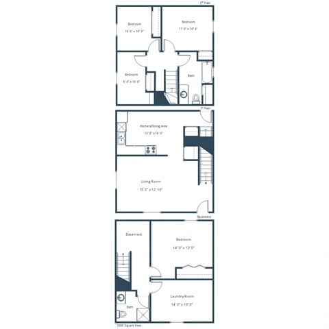 Floor plan for 4 beds, 1.8 baths, 1800 sqft