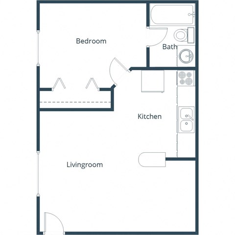 Floor plan for 1 bed, 1 bath, 500 sqft
