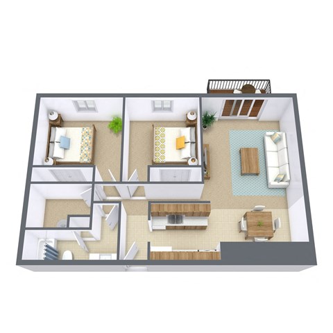 Floor plan for 2 beds, 1 bath, 875 sqft