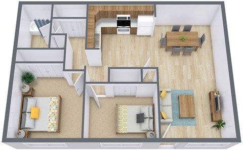 Floor plan for 2 beds, 1 bath, 900 sqft