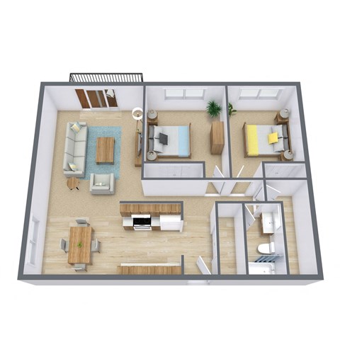 Floor plan for 2 beds, 1 bath, 875 sqft