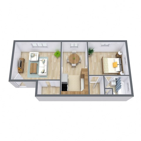 Floor plan for 1 bed, 1 bath, 650 sqft