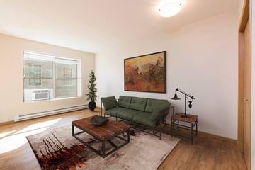 Bismarck apartment for rent - a living room with a green couch and a window