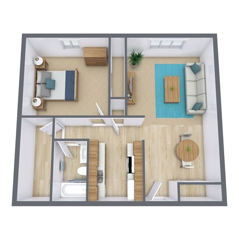 Floor plan for 1 bed, 1 bath, 650 sqft