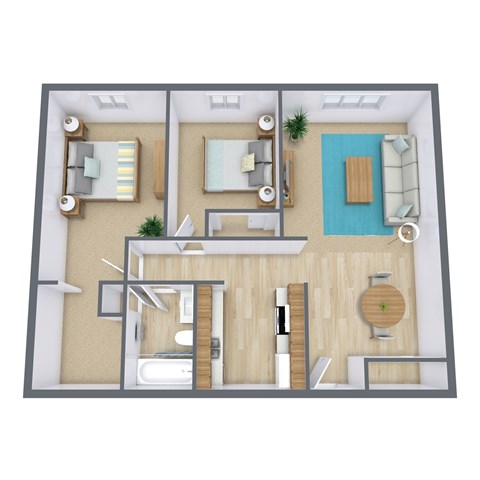 Floor plan for 2 beds, 1 bath, 825 sqft