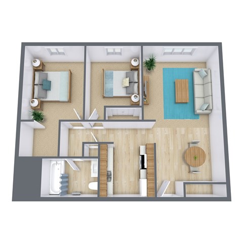 Floor plan for 2 beds, 1 bath