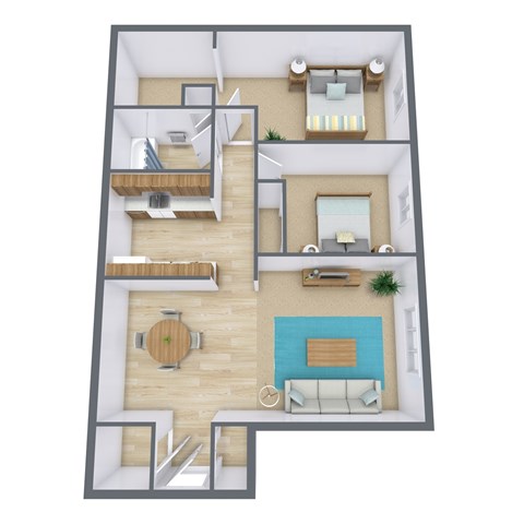 Floor plan for 2 beds, 1 bath