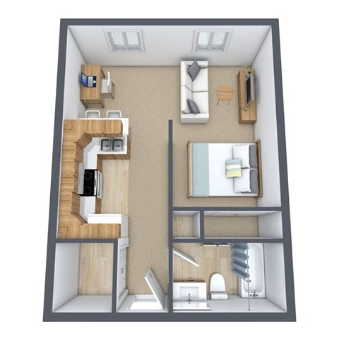 Floor plan for studio, 1 bath, 423 sqft