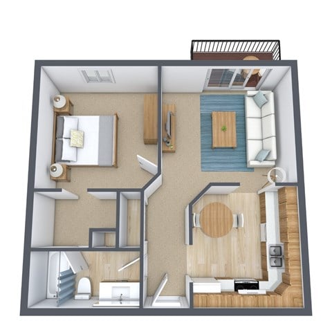 Floor plan for 1 bed, 1 bath, 593 sqft
