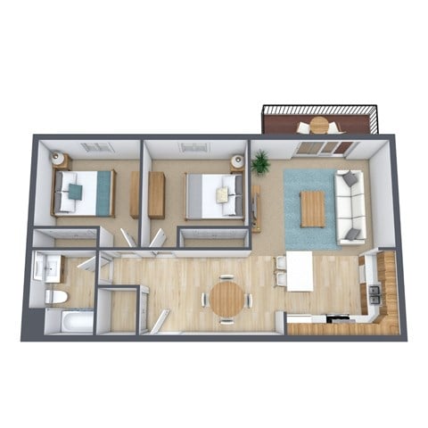 Floor plan for 2 beds, 1 bath, 900 sqft