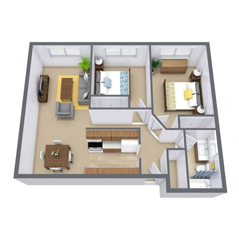 Floor plan for 2 beds, 1 bath