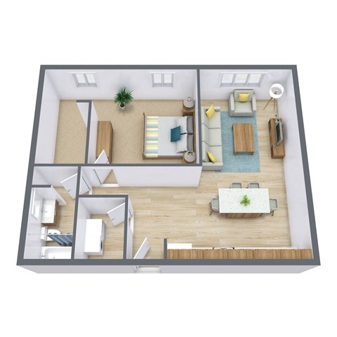 Floor plan for 1 bed, 1 bath, 650 sqft