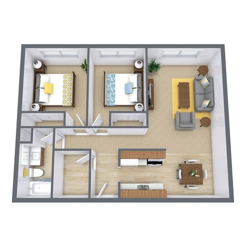 Floor plan for 2 beds, 1 bath, 650 sqft