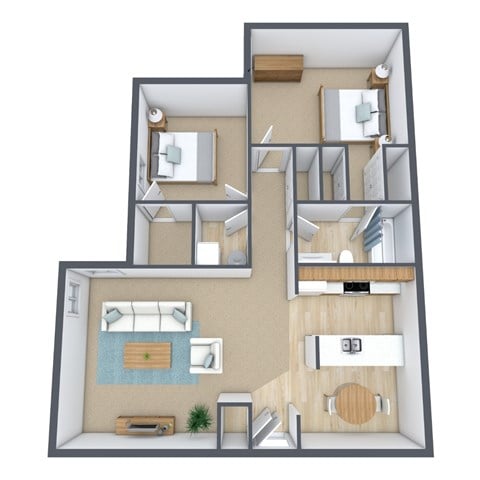 Floor plan for 2 beds, 1 bath, 900 sqft
