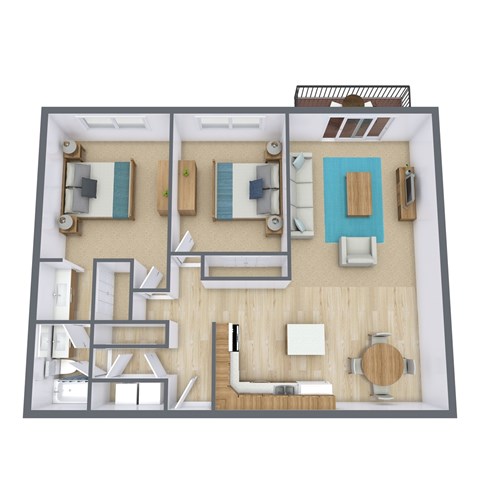 Floor plan for 2 beds, 1 bath
