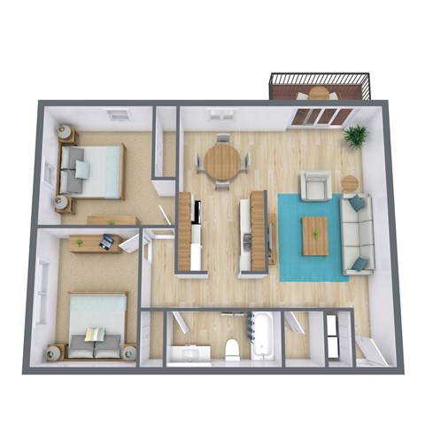 Floor plan for 2 beds, 1 bath, 900 sqft