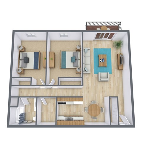 Floor plan for 2 beds, 1 bath, 1100 sqft