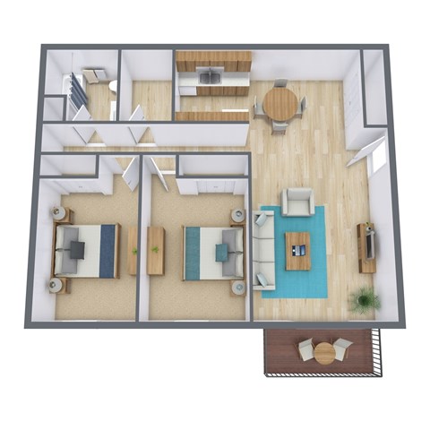 Floor plan for 2 beds, 1 bath