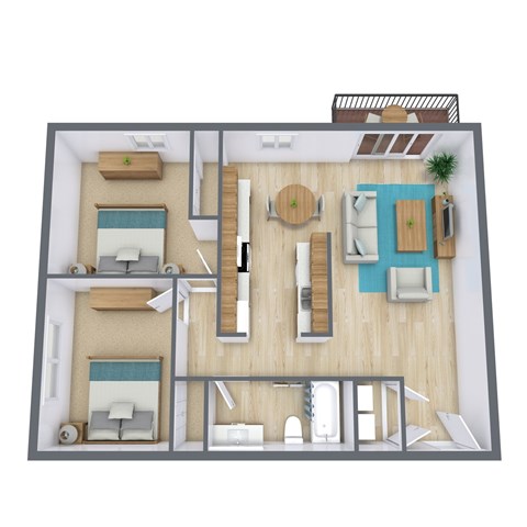 Floor plan for 2 beds, 1 bath, 900 sqft