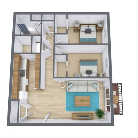 Floor plan for 2 beds, 1 bath, 1100 sqft