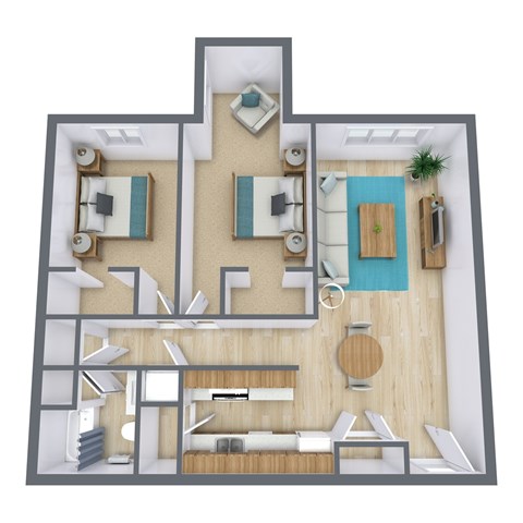 Floor plan for 2 beds, 1 bath, 1100 sqft