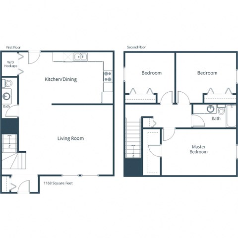 Floor plan for 3 beds, 1.5 baths, 1168 sqft