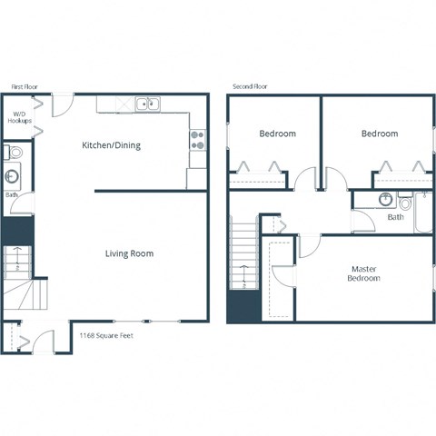 Floor plan for 3 beds, 1.5 baths, 1168 sqft