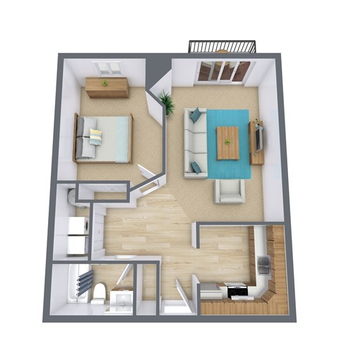 Floor plan for 1 bed, 1 bath, 760 sqft