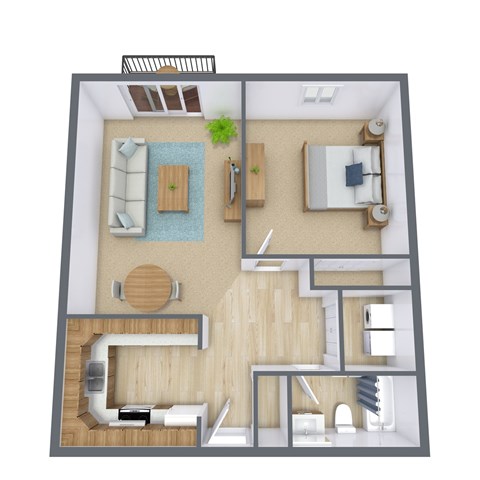 Floor plan for 1 bed, 1 bath, 760 sqft