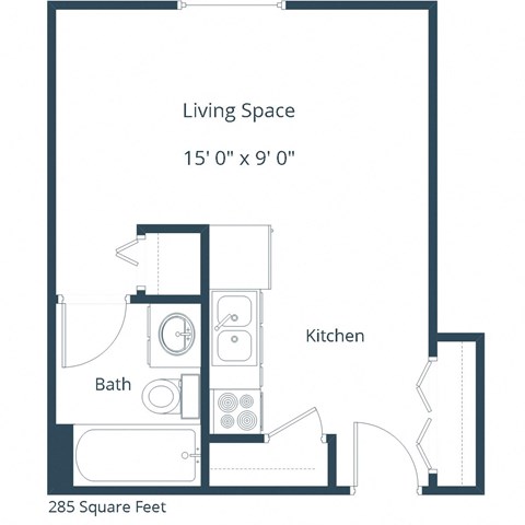 Floor plan for studio, 1 bath