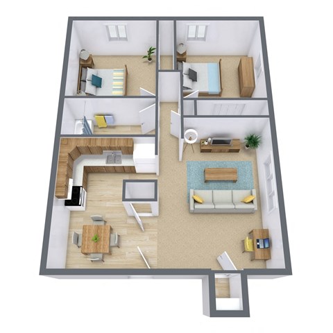 Floor plan for 2 beds, 1 bath, 815 sqft