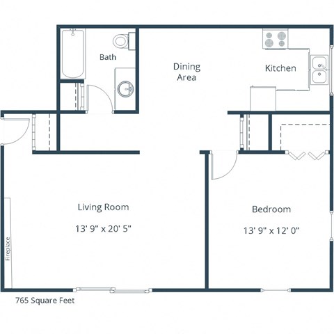 Floor plan for 1 bed, 1 bath