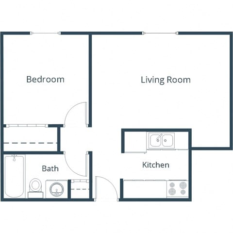 Floor plan for 1 bed, 1 bath, 450 sqft