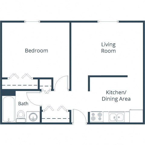 Floor plan for 1 bed, 1 bath, 500 sqft