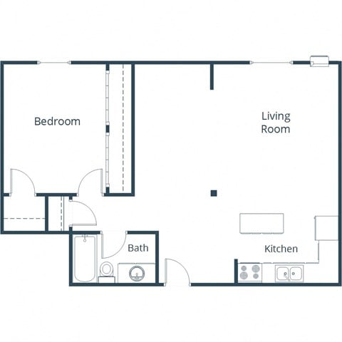 Floor plan for 1 bed, 1 bath, 750 sqft