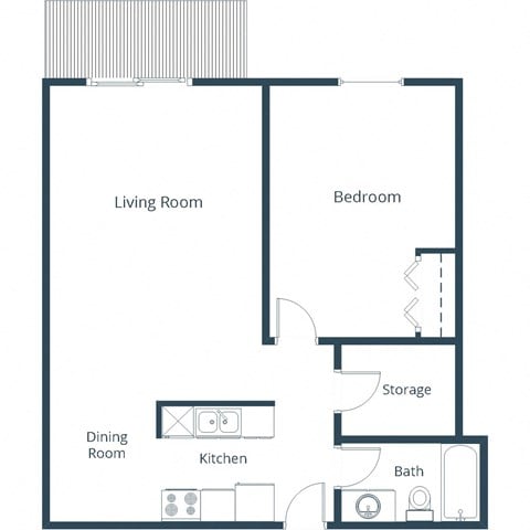 Floor plan for 1 bed, 1 bath, 675 sqft