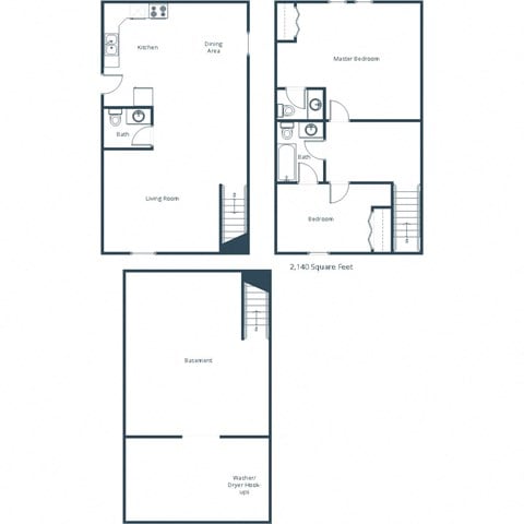 Floor plan for 2 beds, 1.5 baths, 2140 sqft