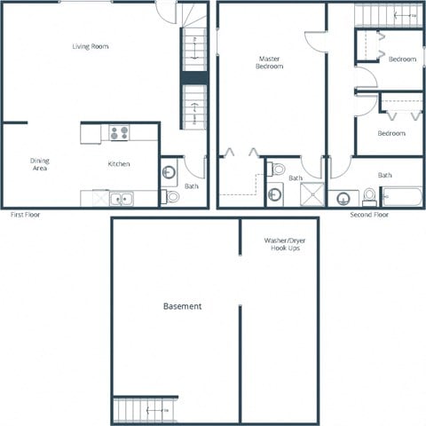Floor plan for 3 beds, 2.5 baths, 2280 sqft