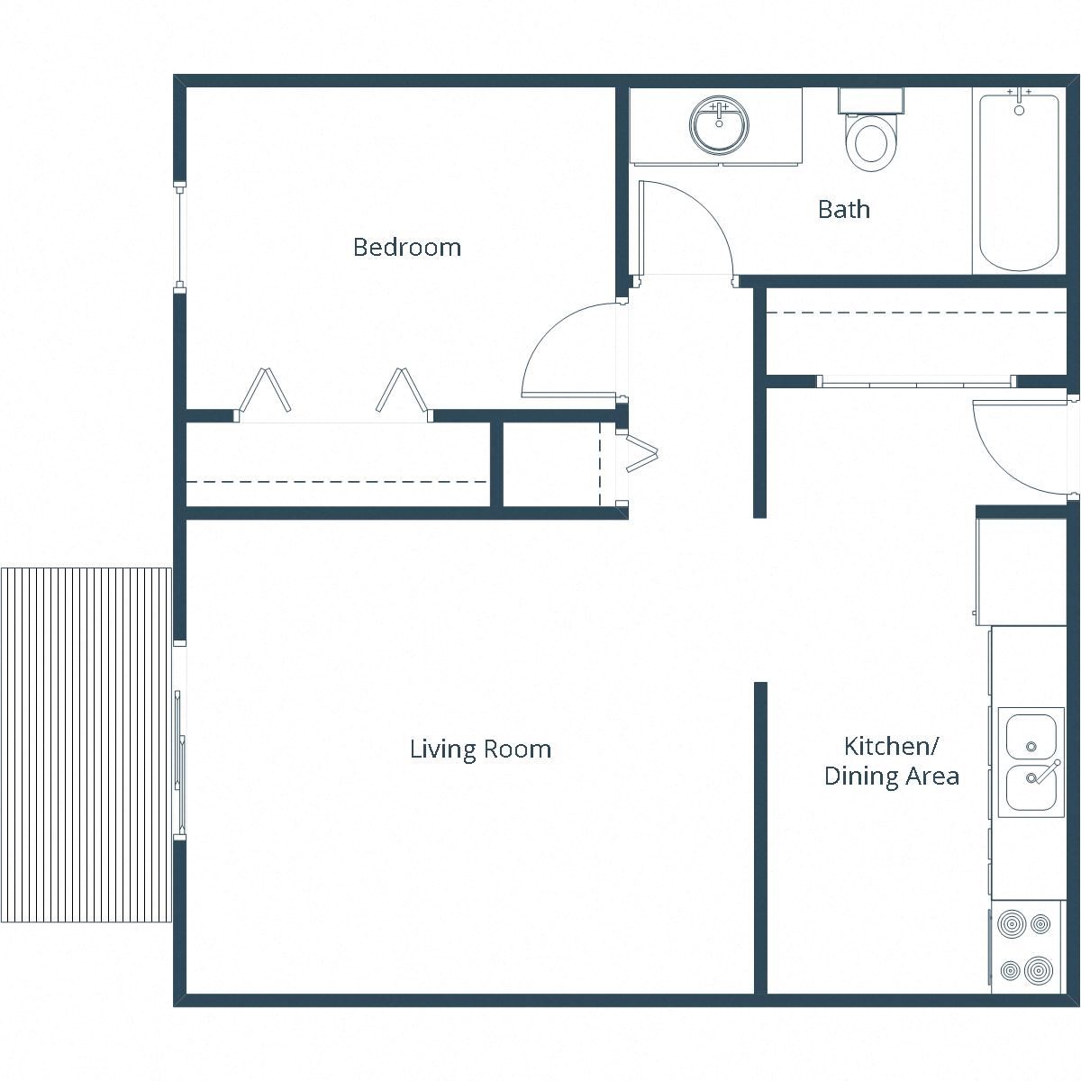 Floor plan for 1 bed, 1 bath, 520 sqft