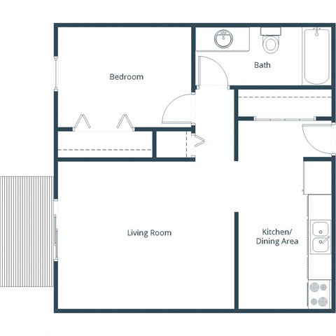 Floor plan for 1 bed, 1 bath, 520 sqft