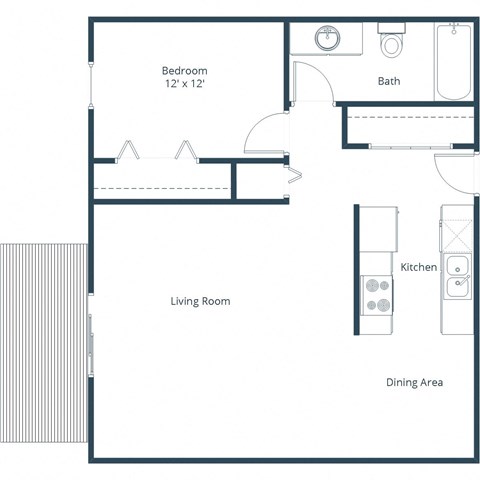 Floor plan for 1 bed, 1 bath, 726 sqft
