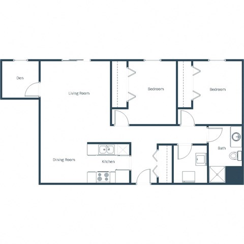 Floor plan for 2 beds, 1 bath, 945 sqft