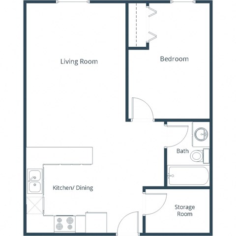 Floor plan for 1 bed, 1 bath, 756 sqft