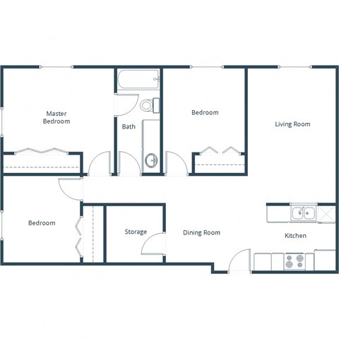 Floor plan for 3 beds, 1 bath, 1248 sqft