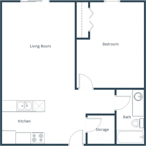 Floor plan for 1 bed, 1 bath, 756 sqft