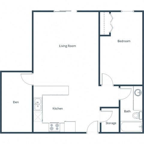 Floor plan for 1 bed, 1 bath, 774 sqft